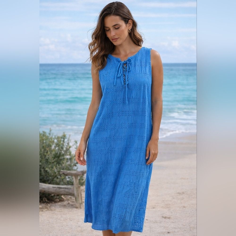 Estella & Juiie Elegant Blue Lace-Up Swim Coverup